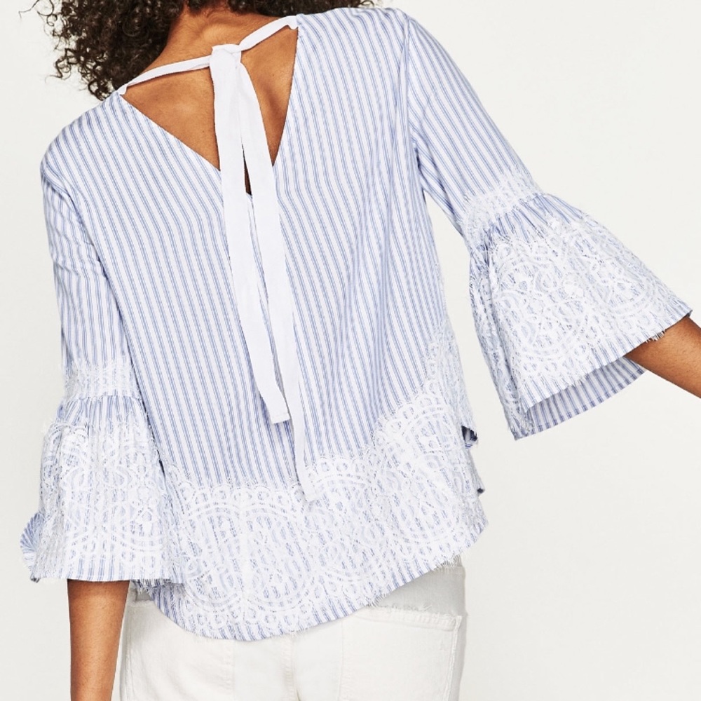 Zara blue and white striped babydoll shirt